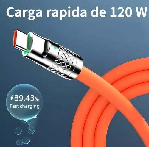 Cable Usb 3 En 1 Para Teléfono Móvil 120w Carga Rápida Naranja