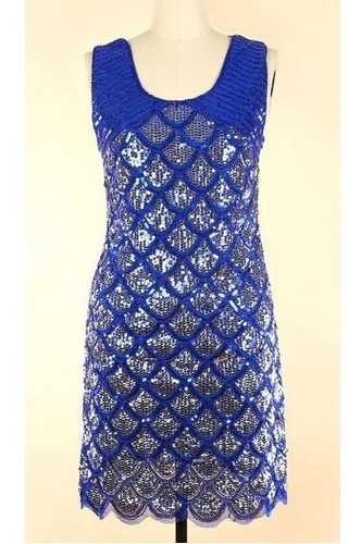 Vestido De Fiesta Talla M Azul Con Plateado Nuevo Etiquetas