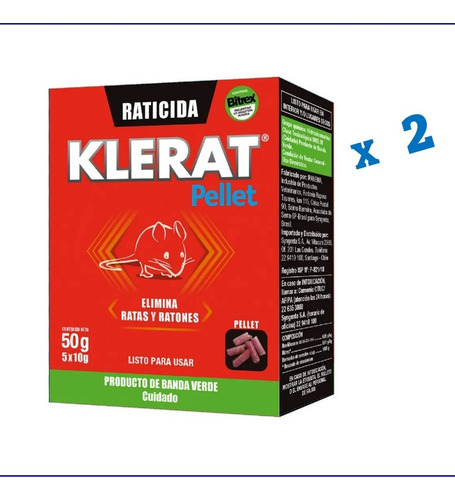 Veneno Para Ratones Klerat Pellet 2 Cajas De 50 Gr. C/u