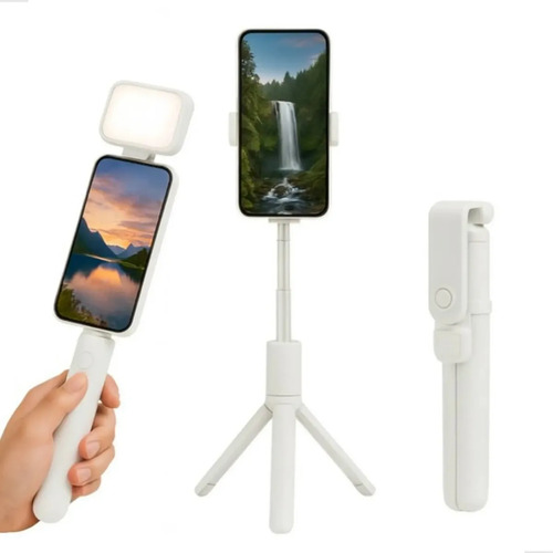 Tripé Dobrável Com Led E Controle Bluetooth Para Gravações Cor Branco