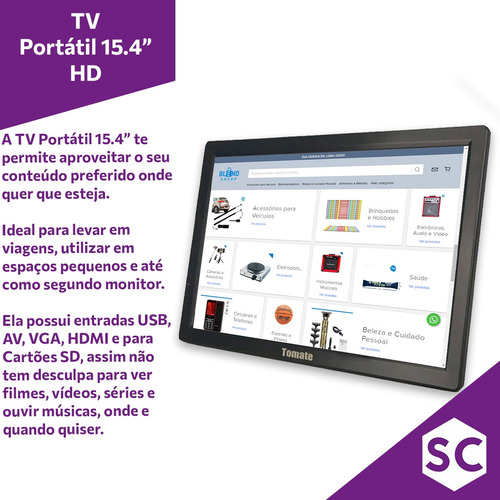 Imagem 2 de 10 de Tv Portátil Digital 15 Polegadas Led Hd Usb Hdmi Sd Monitor