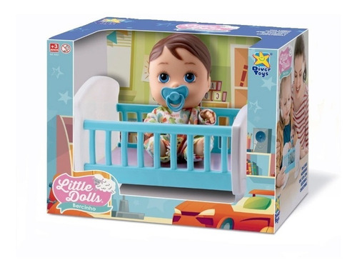 Boneca Baby Bebê Little Dolls Bercinho - Menino - Divertoys 