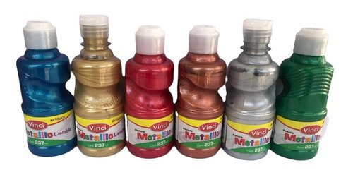 6 Pintura Tempera Lavable Niños Vinci 237ml Metalicos 