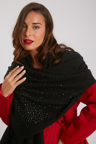Bufanda Mantón Pashmina Ruana Negra C Brillos Mujer Kophiphi Negro Lisa Con Brillos Unico
