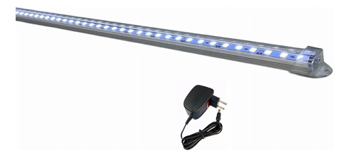 01 Barra Led 12 V 80cm Calha Transparente C/ Fonte E Plug