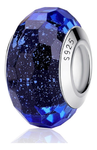 Charm Cristal Murano Azul Brillante Plata 925 Silver Heart