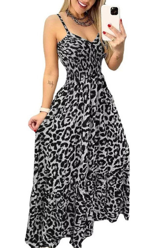 Elegante Vestido Largo De Mujer Con Estampado De Leopardo