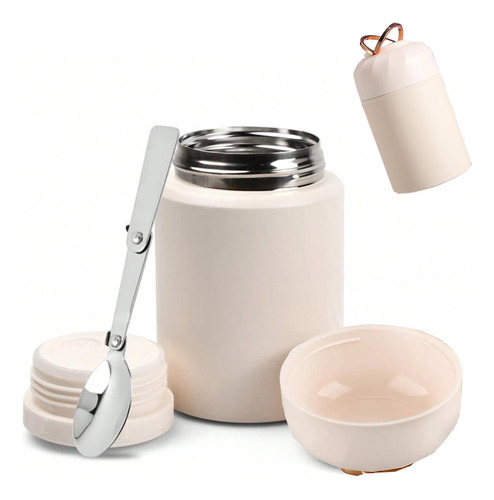 Termo Portatil Comida Caliente Fría Sopa Acero Inox. 500ml Blanco