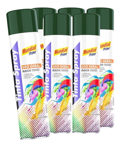 Kit 6 Tinta Spray Verde Escuro Mundial Prime 400ml