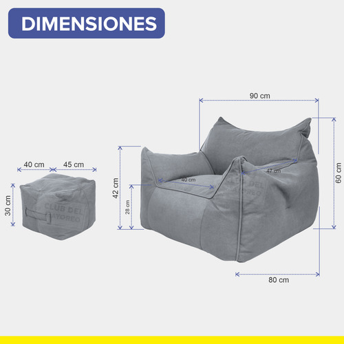 Sillon Puff Con Descansa Brazos Gran Tamaño Con Taburete