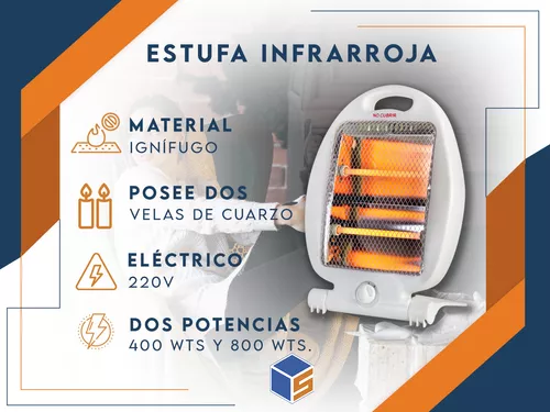 Estufa Bajo Consumo Cuarzo Calefactor Eléctrico Halogena Vel