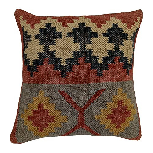 Funda De Almohada Cuadrada Kilim Auténtica De Lana Y Y...