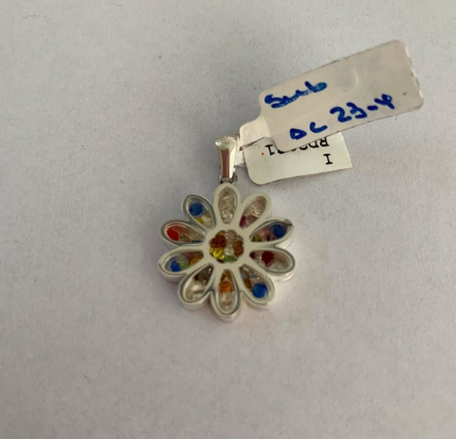 Dije Flor Con Cubic Multicolor Acero Niquelado