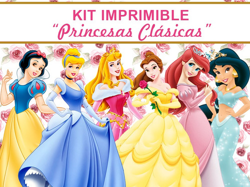 Kit Imprimible Princesas, Bella Aurora Cenicienta Sirenita