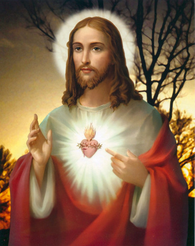 Imagen 1 de 2 de Lienzo En Tela. Sagrado Corazón De Jesús. 55 X 70 Cm.