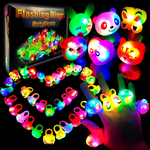 Anillos Con Luz Led De Plastico Figuras De Animales 24 Pzas