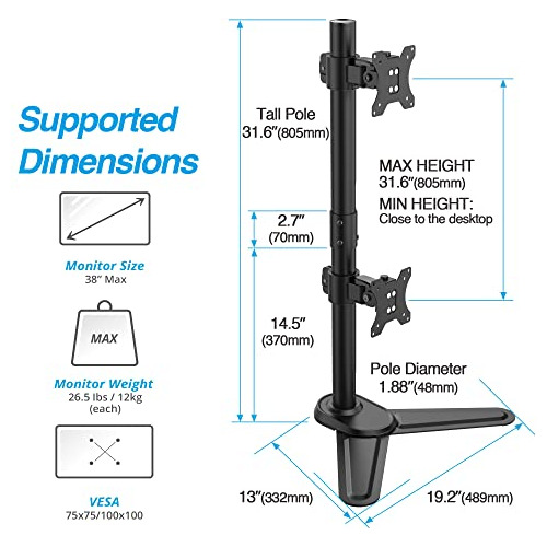 Soporte Vertical Ultra Ancho Para Monitor Avlt 38, Dos Apila