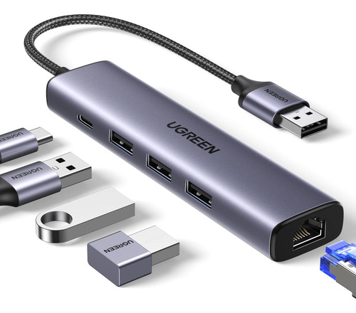 Adaptador Usb A Ethernet Ugreen 5 En 1 Usb Hub Con 3 Usb 3.0