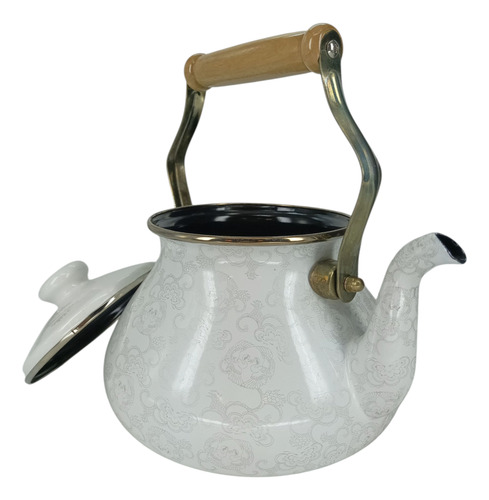 Pava Enlozada Tetera Francesa Decorada Eurokitchen 3 Lts Blanco Decorado