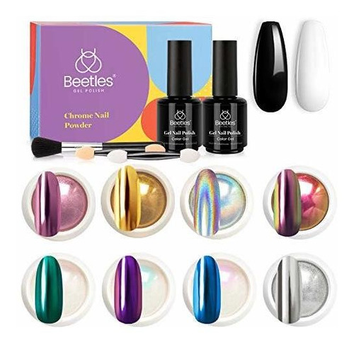 Beetles Chrome Nail Powder Kit Negro Blanco Colores Esmalte