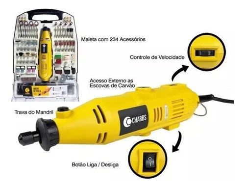 10 Fresas Tugnstenio Dremel + Micro Retífica Charbs 234 220v