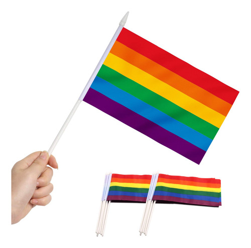 Orgullo Gay Bandera Con Asta, 12x20 Cm Mini Bandera