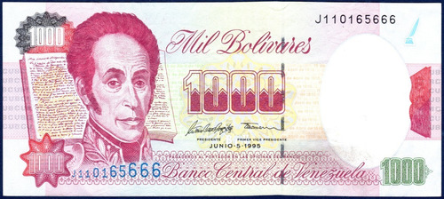 Billete De 1000 Bolívares J9 Junio 5 1995 Simón Bolívar