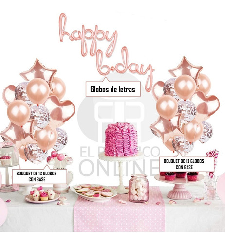 Kit Decoración Cumpleaños Mujer Oro Rosa