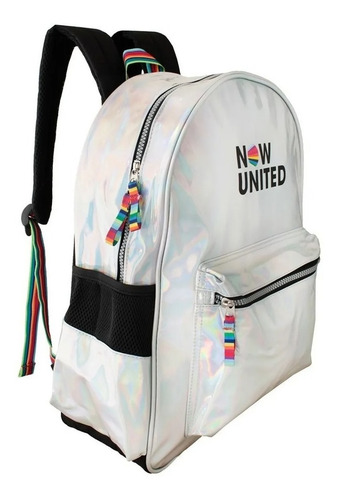Imagem 4 de 10 de Mochila Juvenil Now United Prata Holográfica Costas Notebook