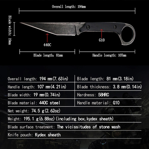 Karambit Full Tang Cabo G10 C/bainha Em Kydex