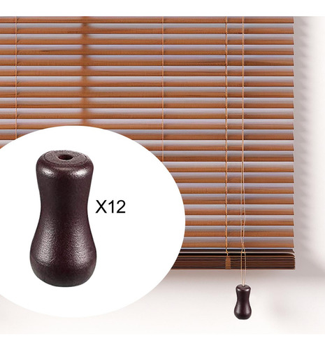 L 12pcs Blind Pull Cord Buttons, Hanging Pulls Brown