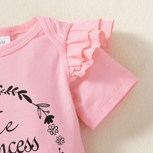 3pcs Conjunto Bebé Con Mameluco Shorts De Lunares Y Diadema Rosa 6-9 M