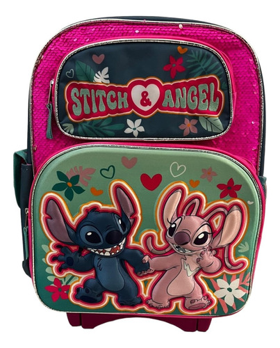 Mochila Stitch Y Angel De Disney Con Lonchera Y Lapicera Color Rosa