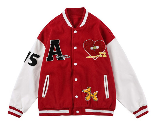 Broken Heart Embroidery Varsity Jacket Abrigo Hombre Mujer P