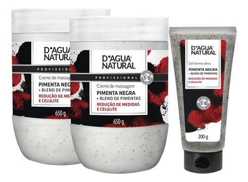 Kit 2un Creme Pimenta Negra 1un Gel Termoativo Dagua Natural