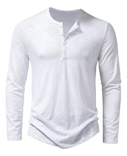 Wyf Camiseta Masculina De Manga Comprida Com Gola Henley