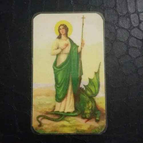 Estampita De Santa Marta Manto Verde Plastificada