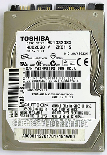 Disco Duro 2.5 Sata Toshiba Mk1032gsx : 100.0 Gb