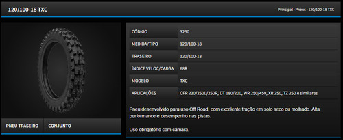 Pneu Traseiro Trilha Largo Dt 180 200 120/100-18 Technic Txc