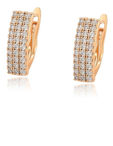 Aretes Oro 18k Lam Diamantada Mujer Regalo Swarovski Moda