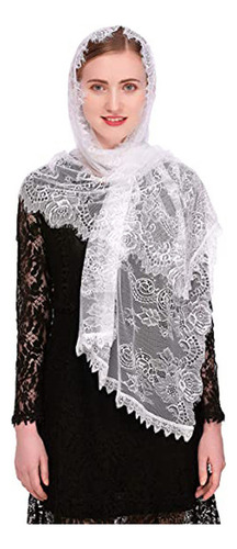 Velo de encaje, mantilla, musulmán, 150 cm, color blanco