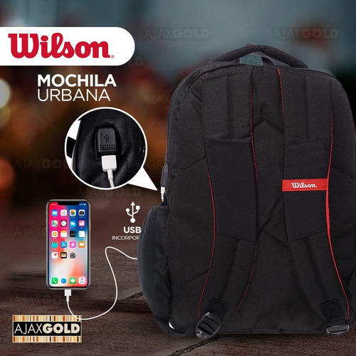 Imagen 3 de 9 de Mochila Porta Notebook Urbana Wilson Gym Reforzada Deportes