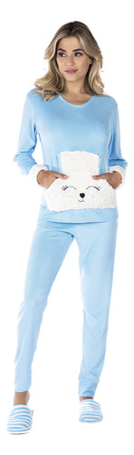 Pijama Feminino Longo Adulto Plush Quente Inverno Victory