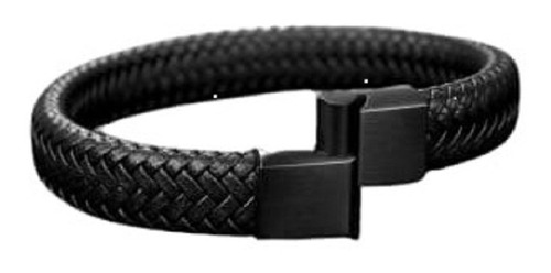 Pulsera De Cuero Negro Hombre Mujer Elegante Brazalete