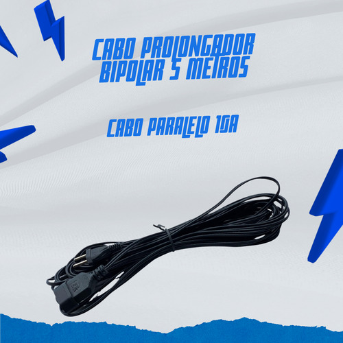 Cabo Prolongador Extensão Eletrica 5 Metros Bipolar 2x0,75mm Normatizado Inmetro