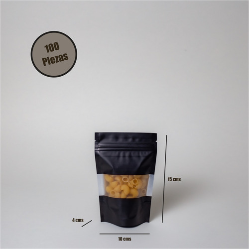 Imagen 2 de 6 de 100 Bolsa Stand Up Pouch Cierre Negro Mate Ventana De 60 Grs