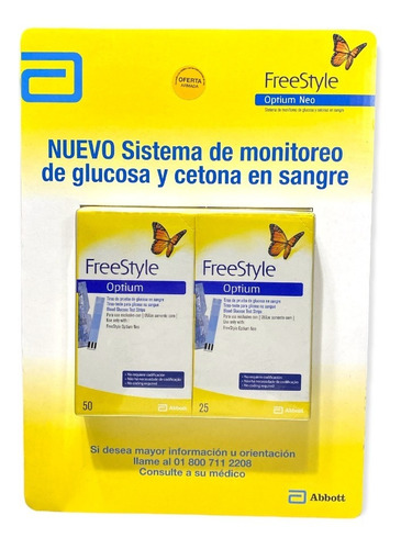 Freestyle Optium Tira Reactiva Para Glucosa 75 Tiras