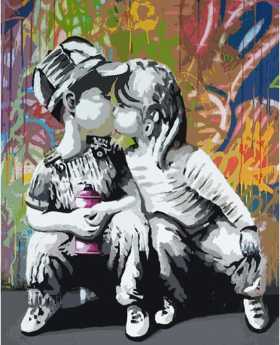 Pintura Al Óleo Banksy   Boy Girl Kissing Por Kits De ...