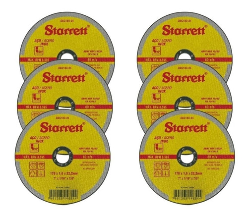 06 Discos De Corte 7 Pol. P/ Metal Dac180-24 Starrett