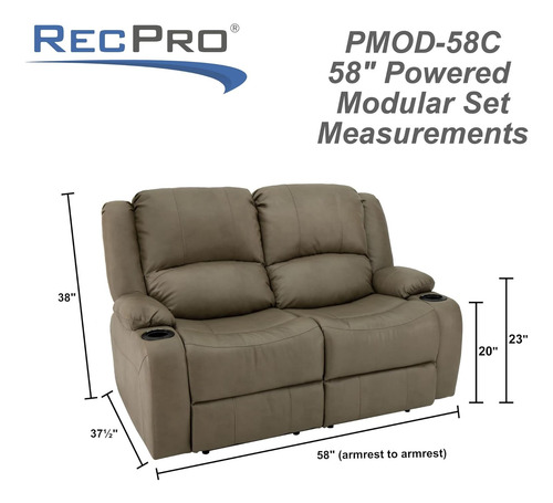 Sofá Reclinable Biplaza Eléctrico; Recpro Charles; Masilla